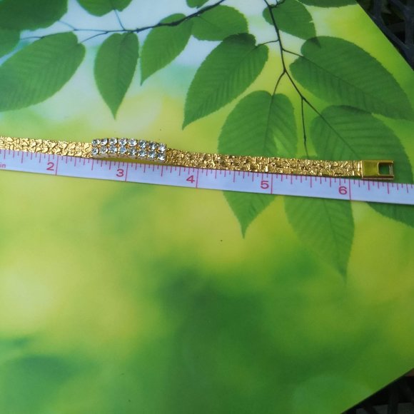 vintage 70s cubic zirconia pebbled gold plate tennis bracelet NWOT - Picture 5 of 10